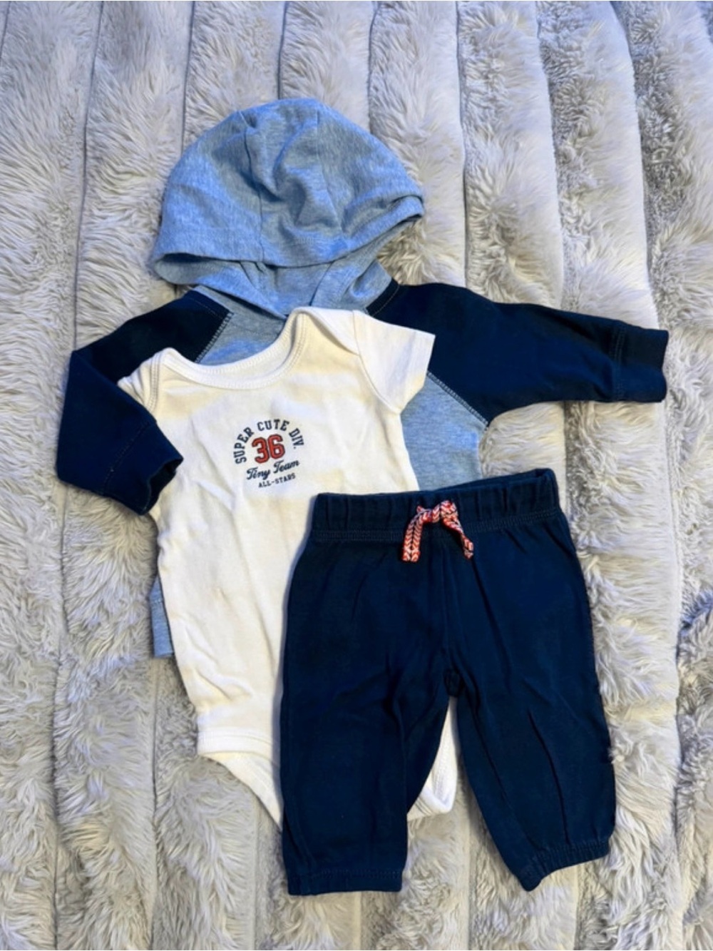 Carter's Navy & Gray Hooded One-Piece Set with White Bodysuit